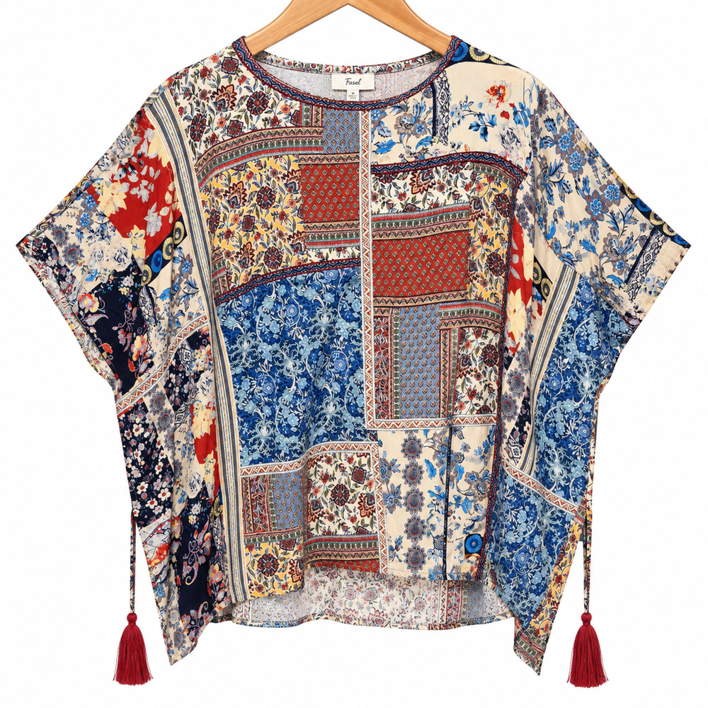 Easel Kimono Top Womens Plus Size 2X Multicolor Floral Tassel Boho Festival NWT